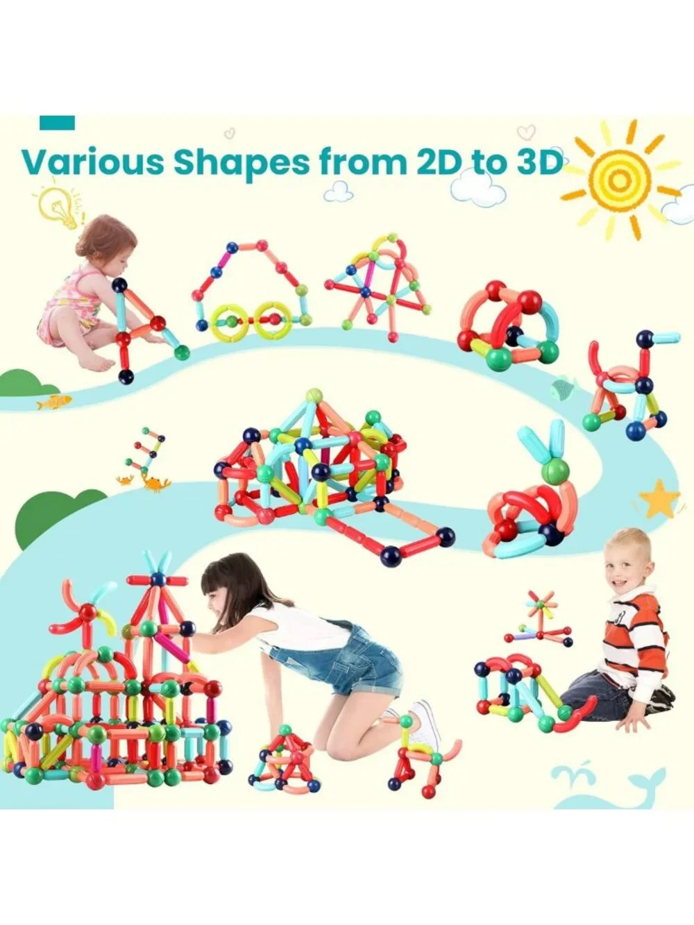 Magnetic Building Blocks Set for Kids 4-8 | STEM Construction Toys, 64PCS